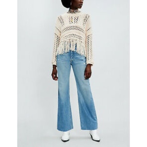 Free People Higher Love Cropped Fringed Sweater